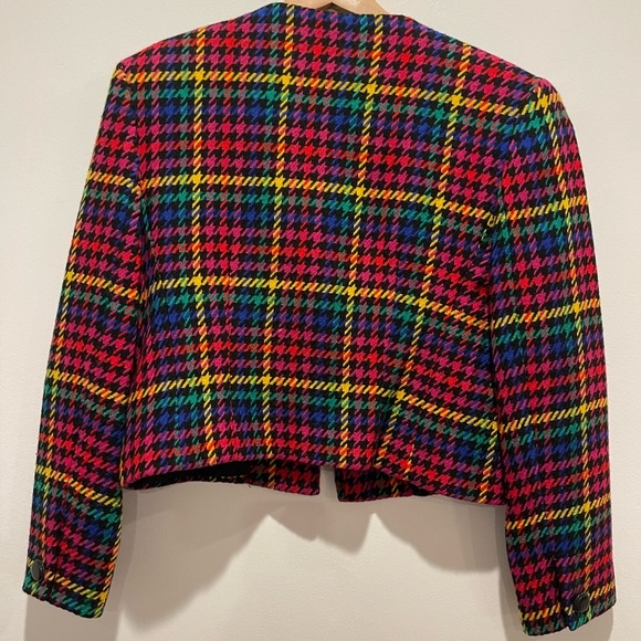 JH Collectibles Vintage Colorful Rainbow 100% Wool Plaid Blazer Size 6 - Picture 2 of 10
